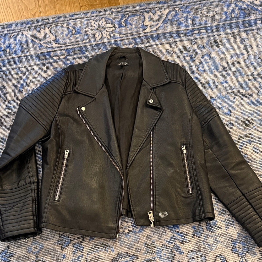 Topshop Black Faux Leather Moto Jacket